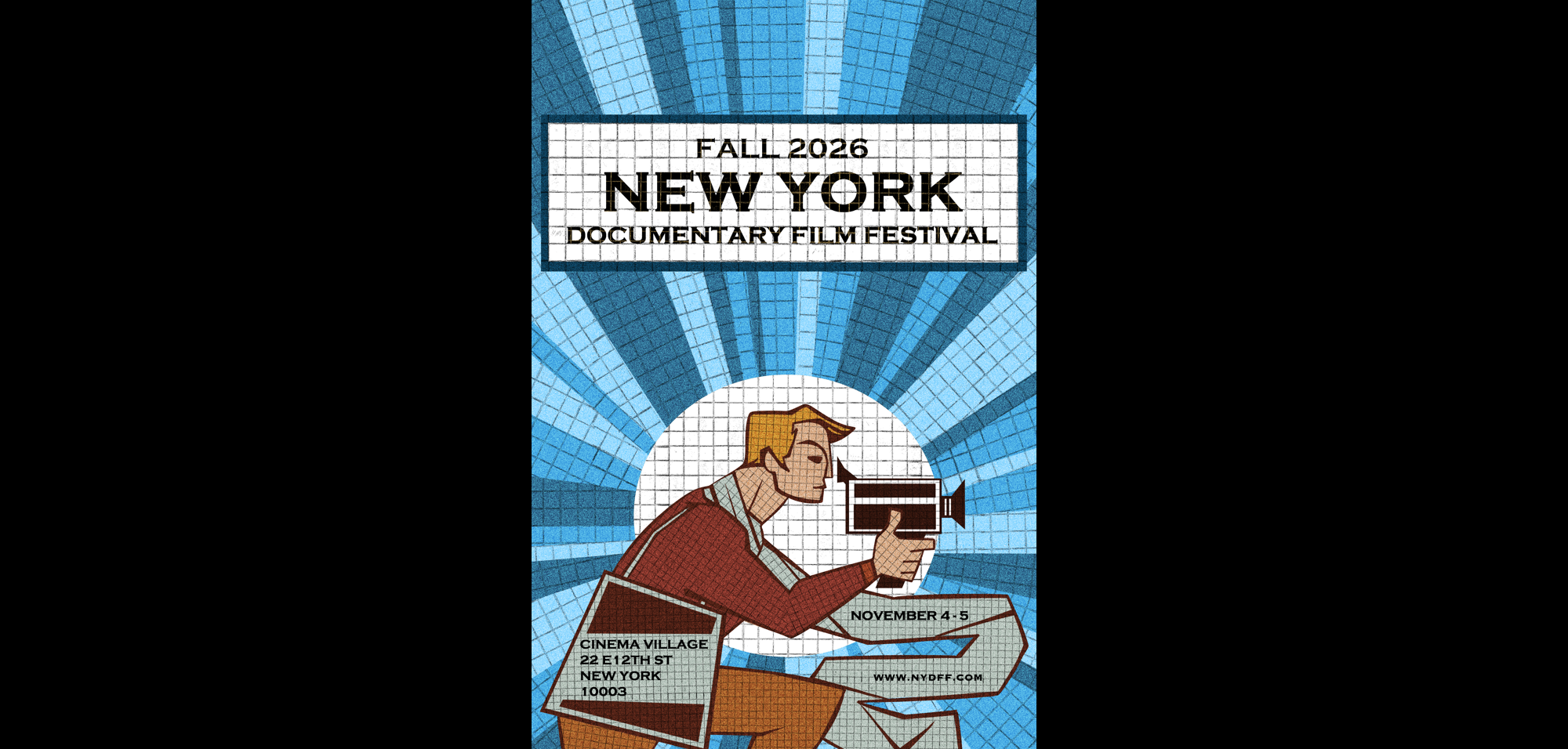 New York Documentary Film Festival Fall 2026 postcard featuring a mosaic filmmaker