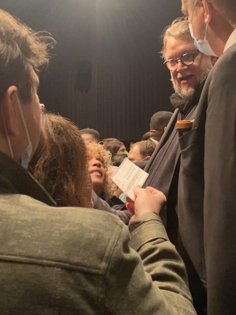 Composer Jeremiah Bornfield gives music to Director Guillermo del Toro at SVA Theatre Netflix NYC premiere of Pinocchio